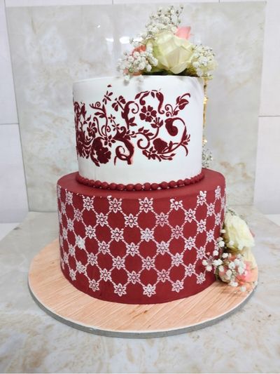 Red Vintage Wedding Two Tier Cake