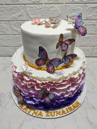 2 Tier Butterflies Birthday Theme Cake